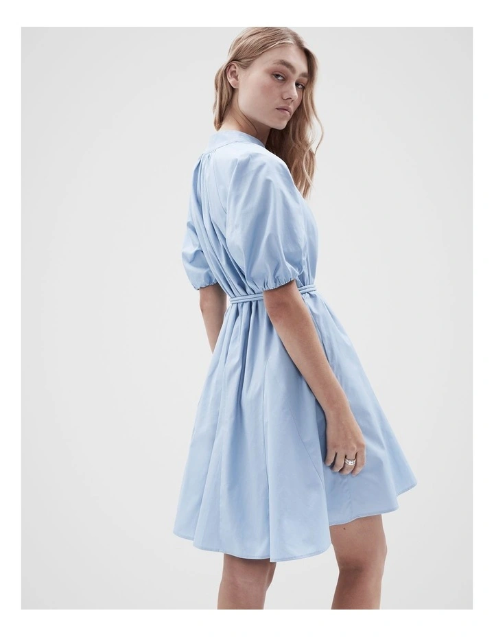 Cotton Puff Sleeve Dress in Soft Blue image 3