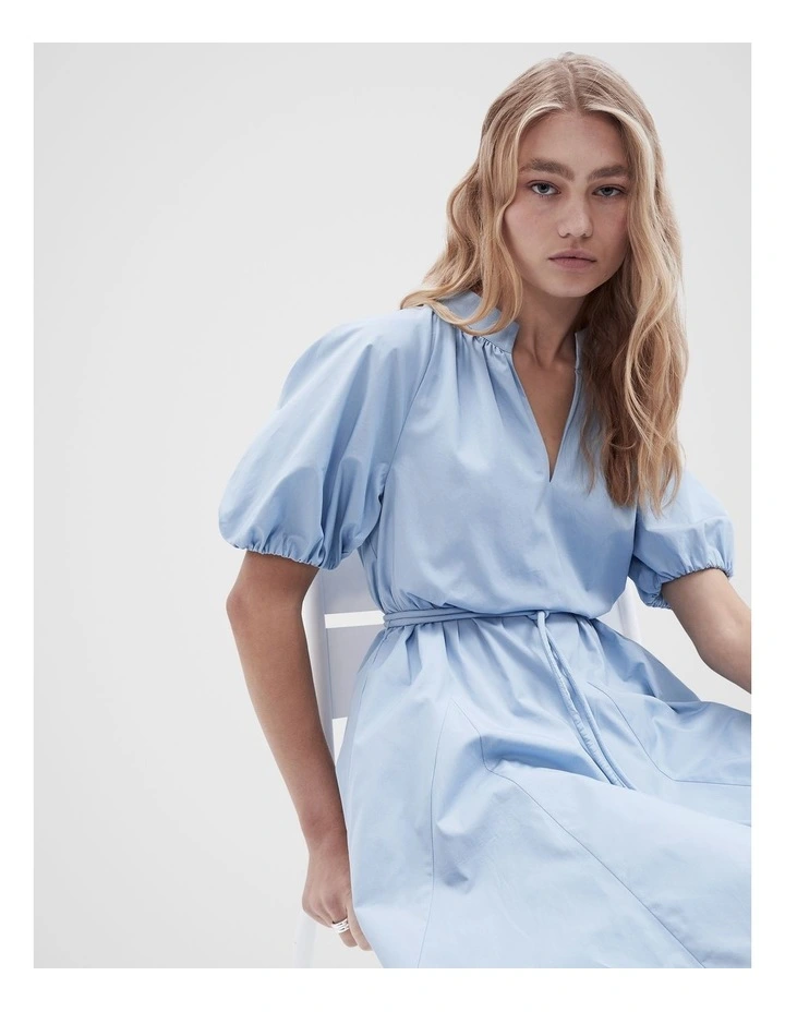 Cotton Puff Sleeve Dress in Soft Blue image 4