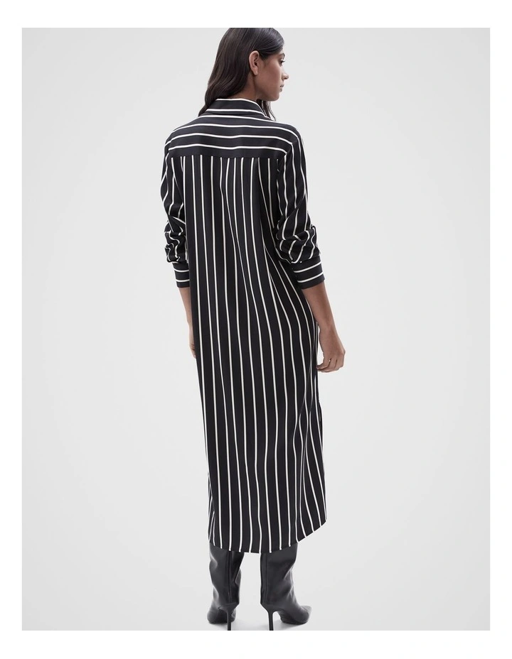Relaxed Stripe Shirt Dress in Black image 3