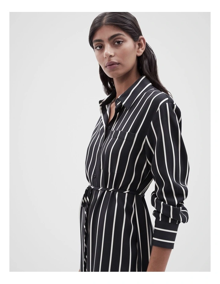 Relaxed Stripe Shirt Dress in Black image 4