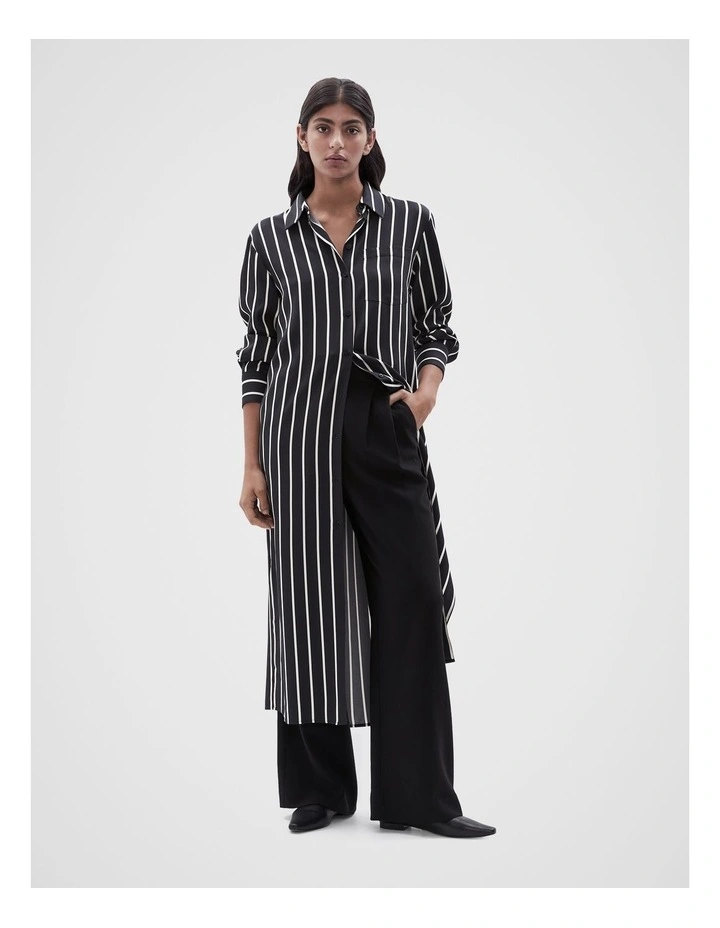 Relaxed Stripe Shirt Dress in Black image 5