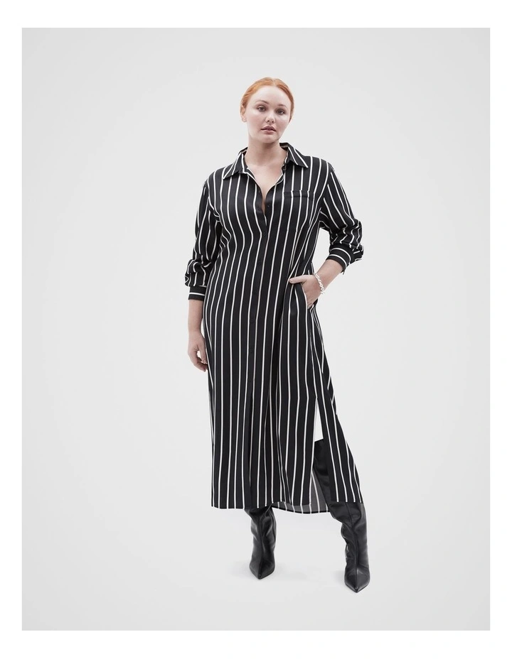 Relaxed Stripe Shirt Dress in Black image 6
