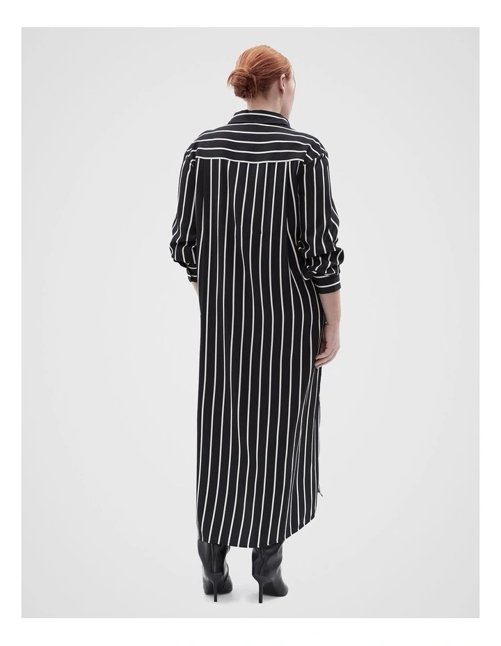 Relaxed Stripe Shirt Dress in Black image 7