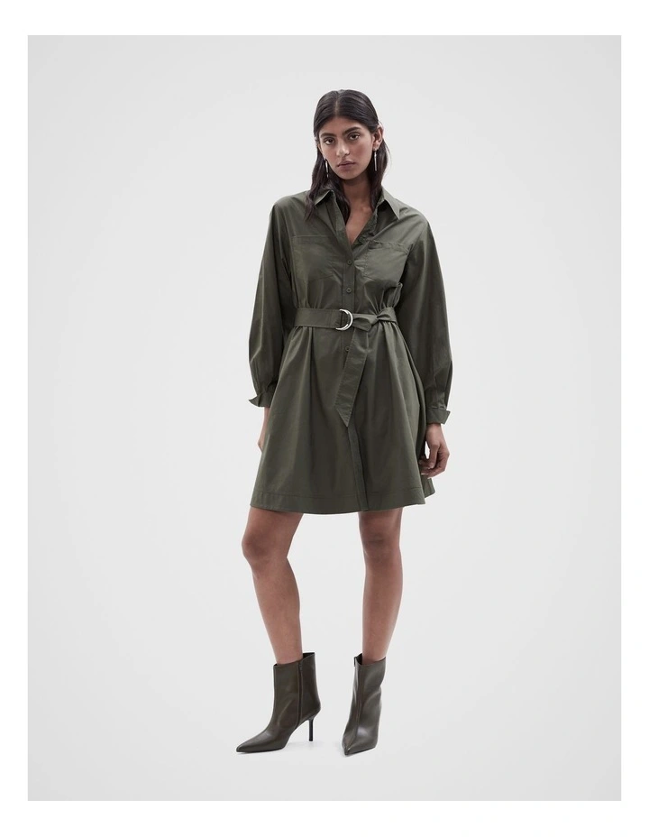 Belted Shirt Dress in Dark Moss image 2