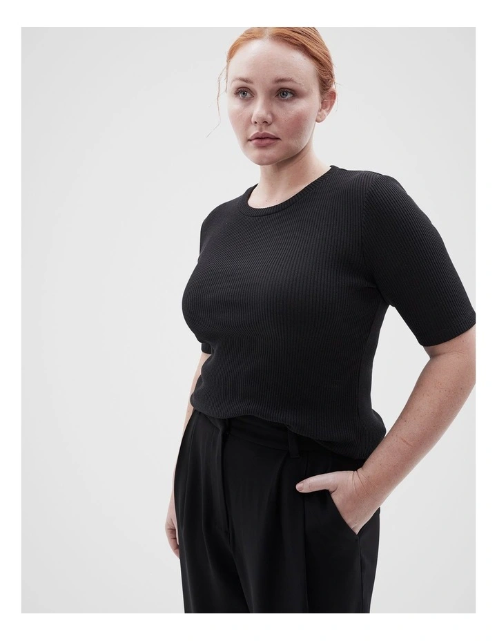 Metallic Rib Tee in Black image 1