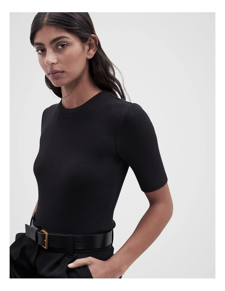 Metallic Rib Tee in Black image 6