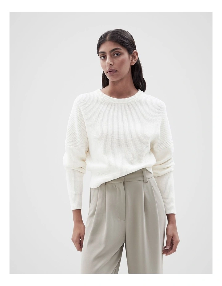 Cropped Crew Neck Knit in Ecru image 1