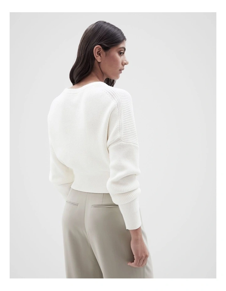 Cropped Crew Neck Knit in Ecru image 3