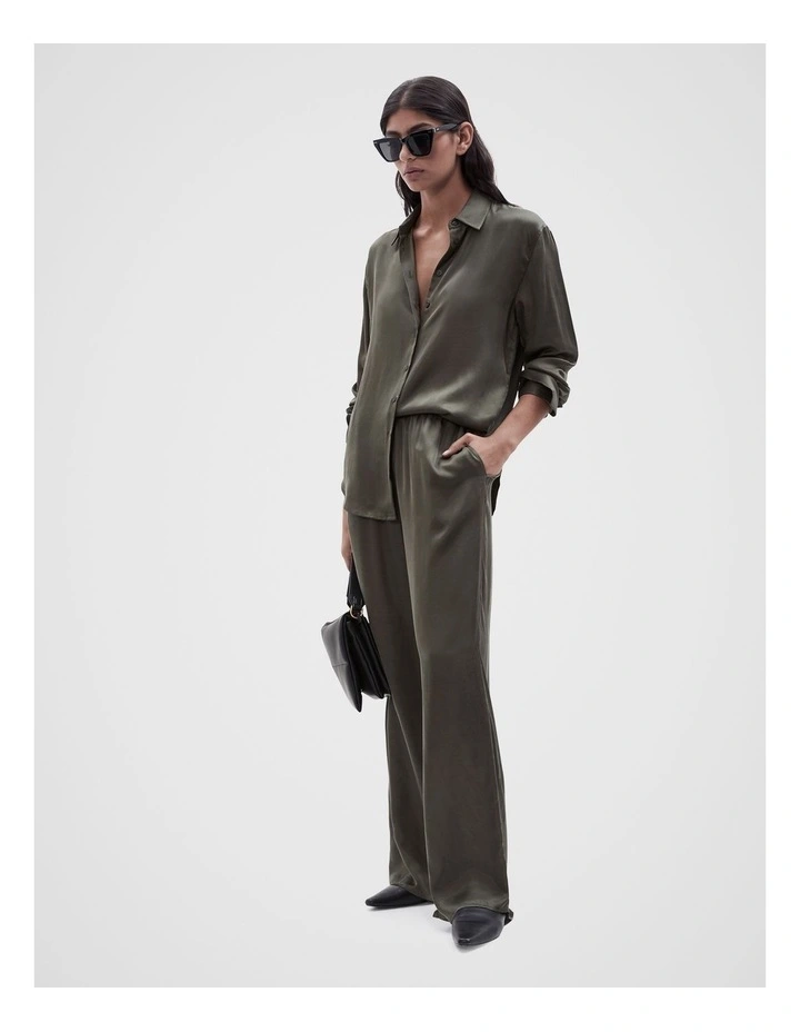 Cupro Button Through Shirt in Dark Moss image 2