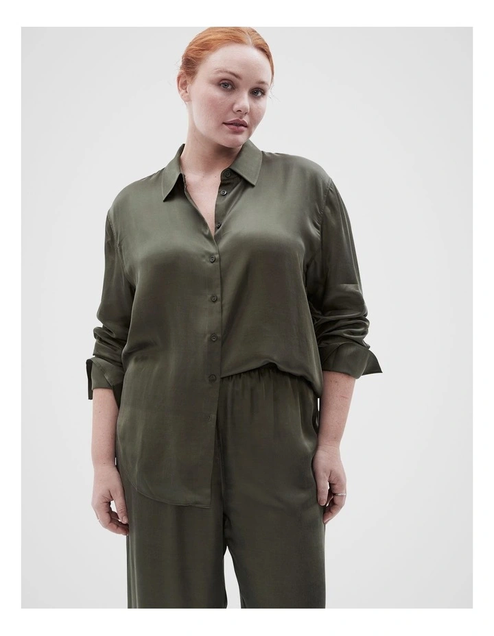 Cupro Button Through Shirt in Dark Moss image 5