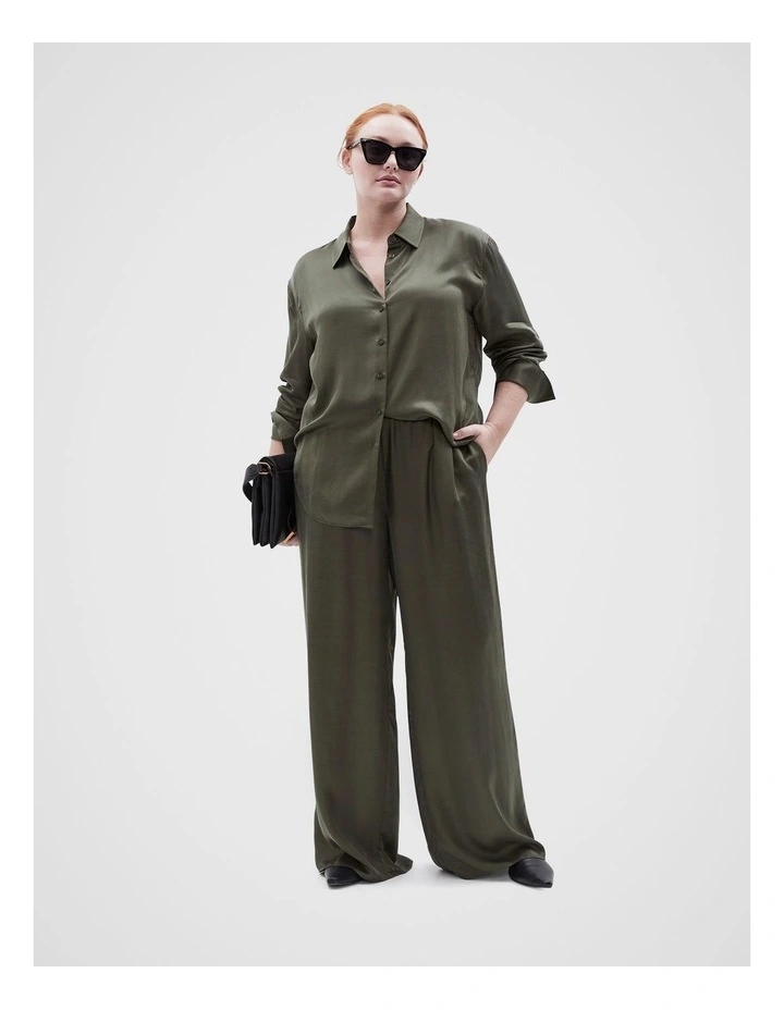 Cupro Button Through Shirt in Dark Moss image 6