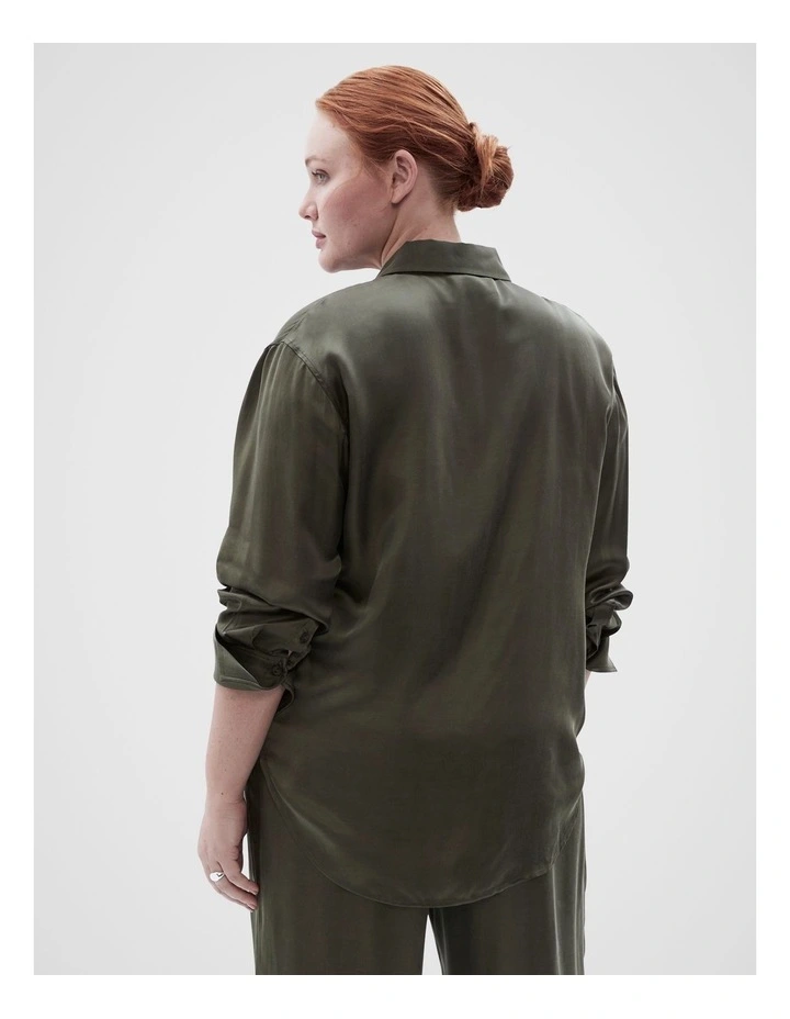 Cupro Button Through Shirt in Dark Moss image 7