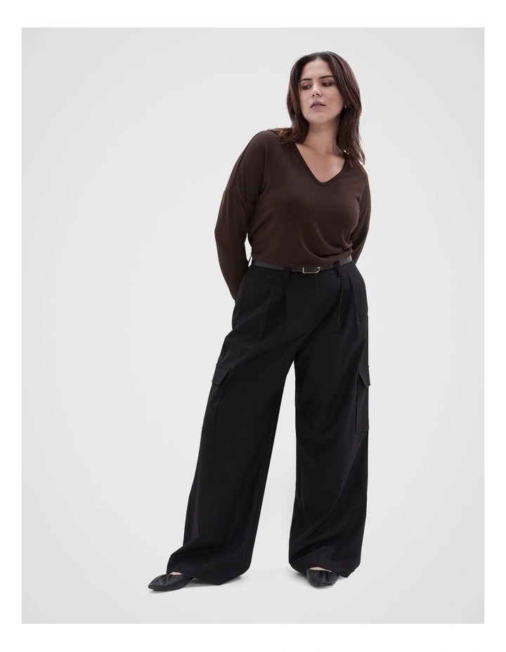 Soft V Neck Long Sleeve Tee in Chocolate image 2