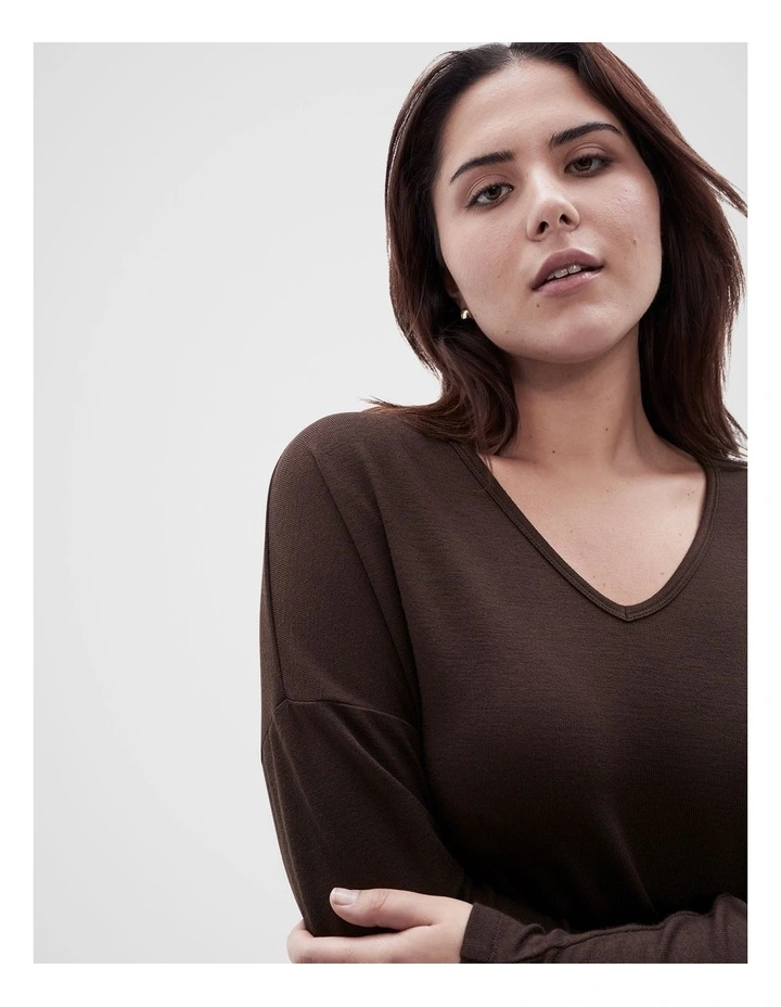 Soft V Neck Long Sleeve Tee in Chocolate image 4