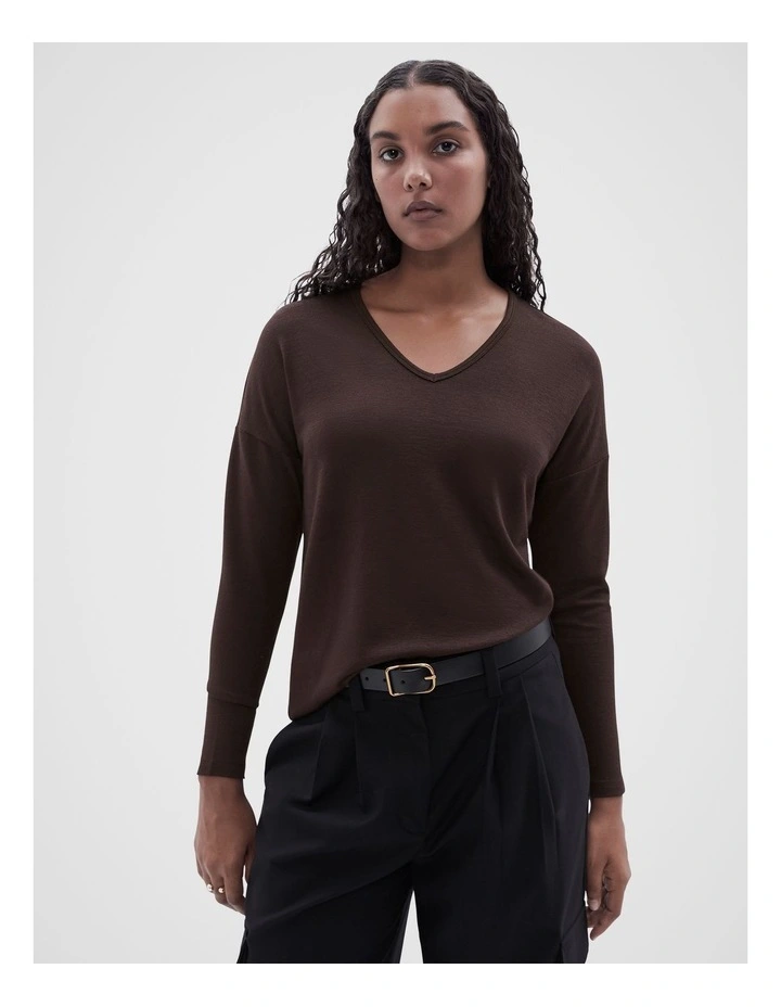 Soft V Neck Long Sleeve Tee in Chocolate image 5