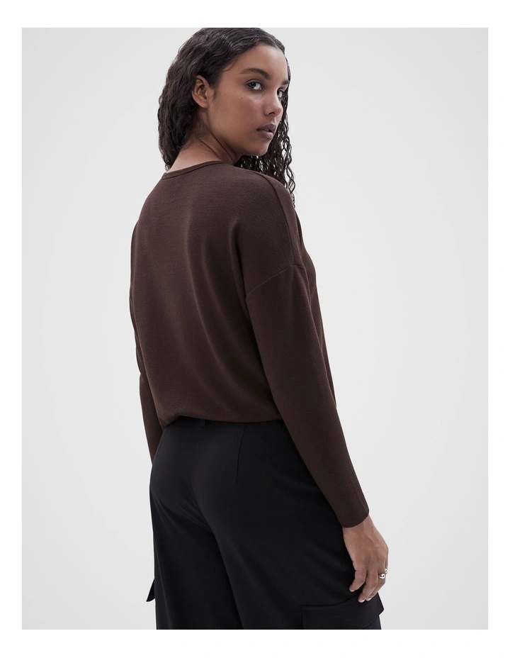Soft V Neck Long Sleeve Tee in Chocolate image 7