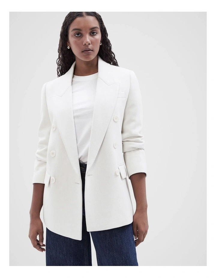 Twill Double Breasted Blazer in Cream image 1