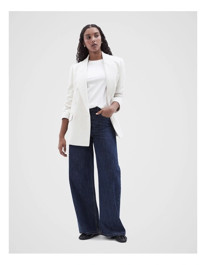 Twill Double Breasted Blazer in Cream image 2