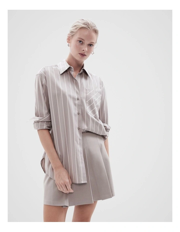 Cotton Stripe Relaxed Shirt in Brown image 1
