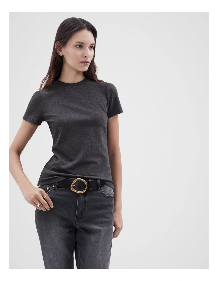 Aus Cotton Fitted Tee in Char Marle image 1