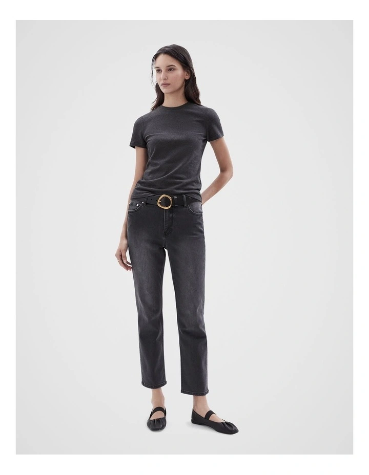 Aus Cotton Fitted Tee in Char Marle image 2