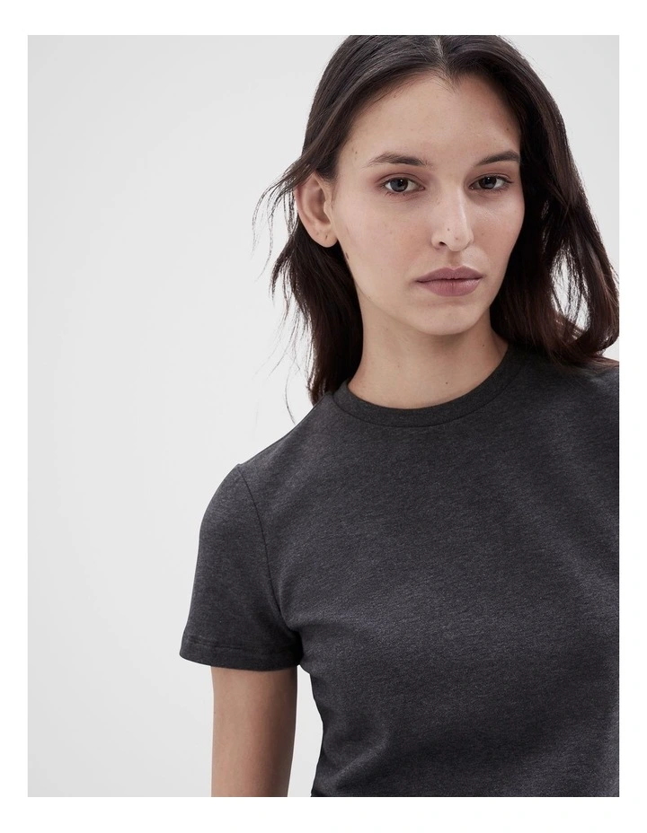 Aus Cotton Fitted Tee in Char Marle image 4