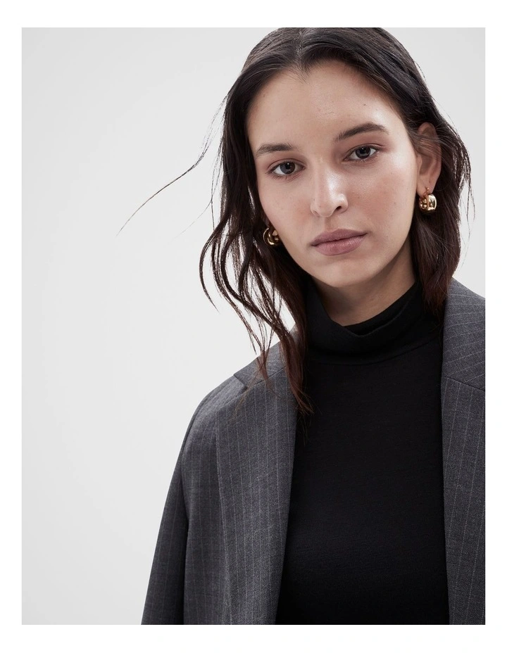 High Neck Long Sleeve Top in Black image 4