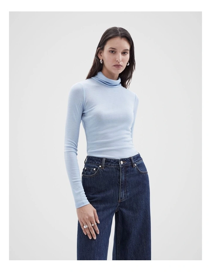 High Neck Long Sleeve Top in Smoke Blue image 1