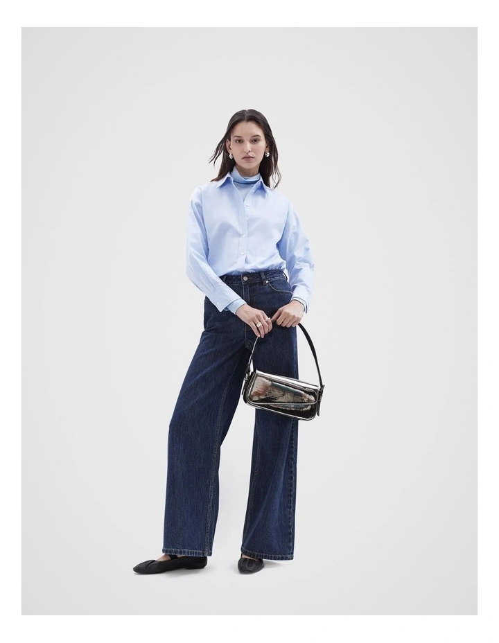 High Neck Long Sleeve Top in Smoke Blue image 2