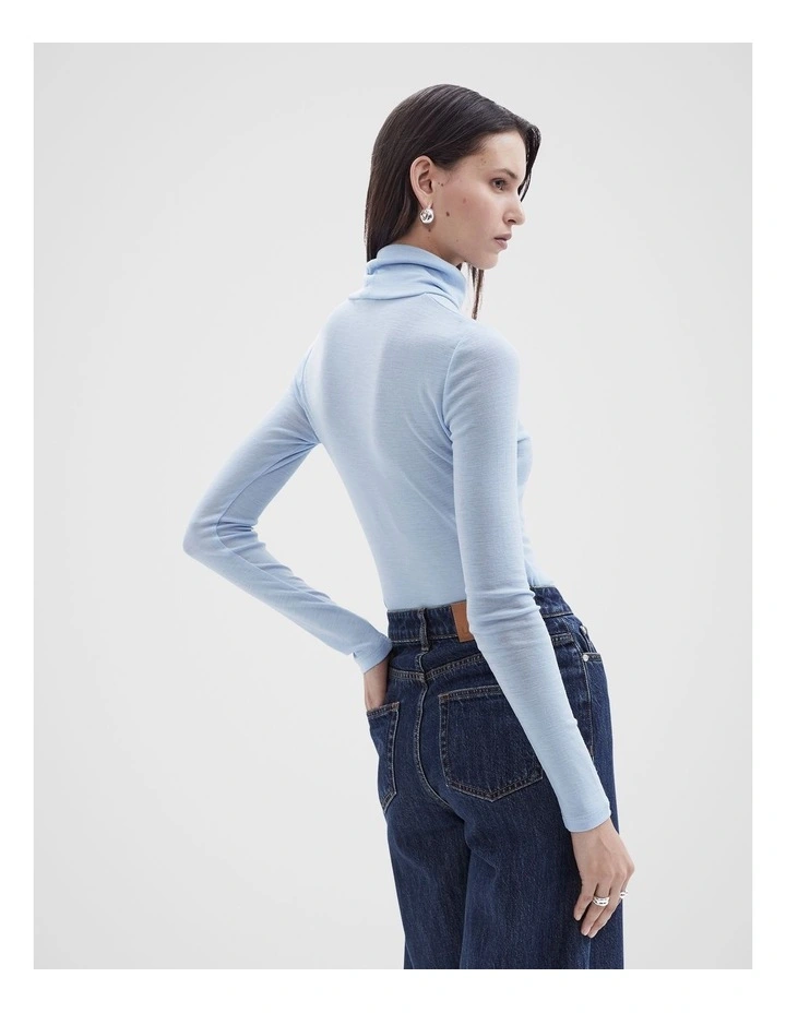 High Neck Long Sleeve Top in Smoke Blue image 3