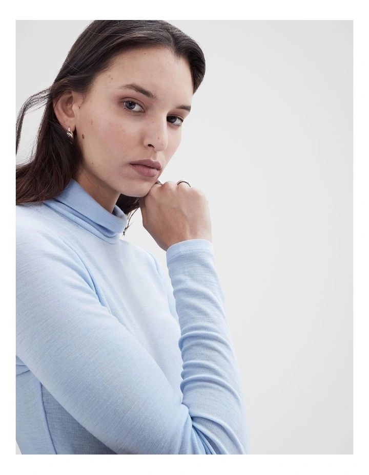 High Neck Long Sleeve Top in Smoke Blue image 4