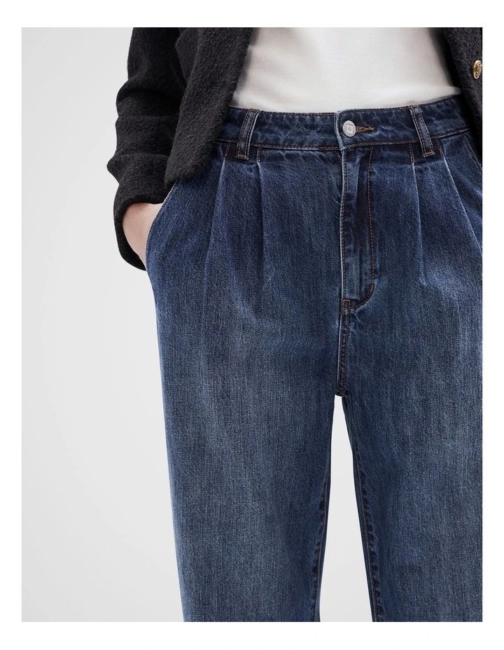 Wide Leg Pleat Jeans in Dark Denim image 2