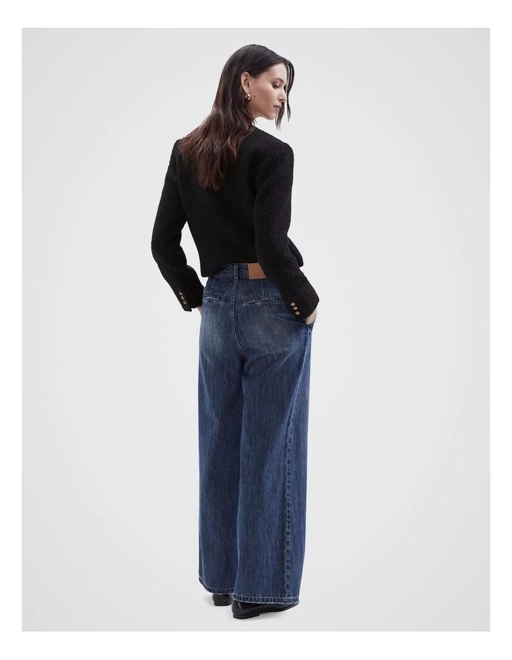 Wide Leg Pleat Jeans in Dark Denim image 3