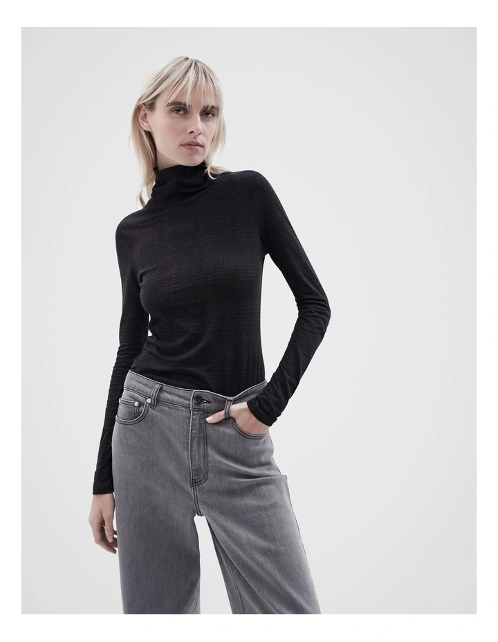 Check High Neck Top in Black Ptnt image 1