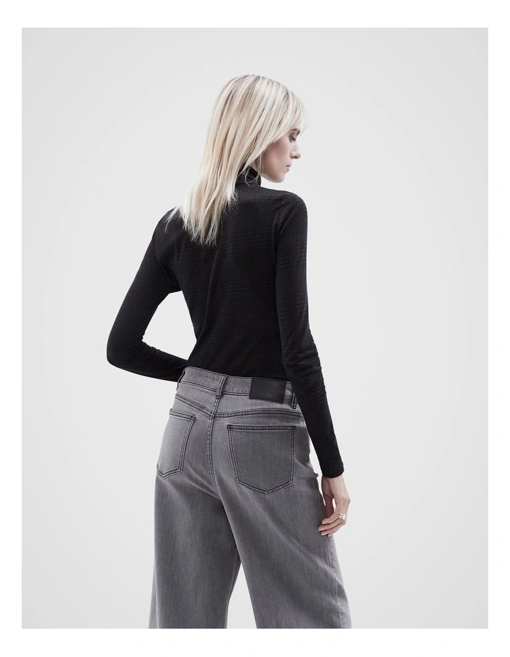 Check High Neck Top in Black Ptnt image 3