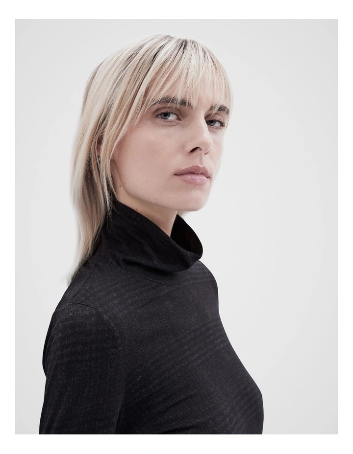 Check High Neck Top in Black Ptnt image 4