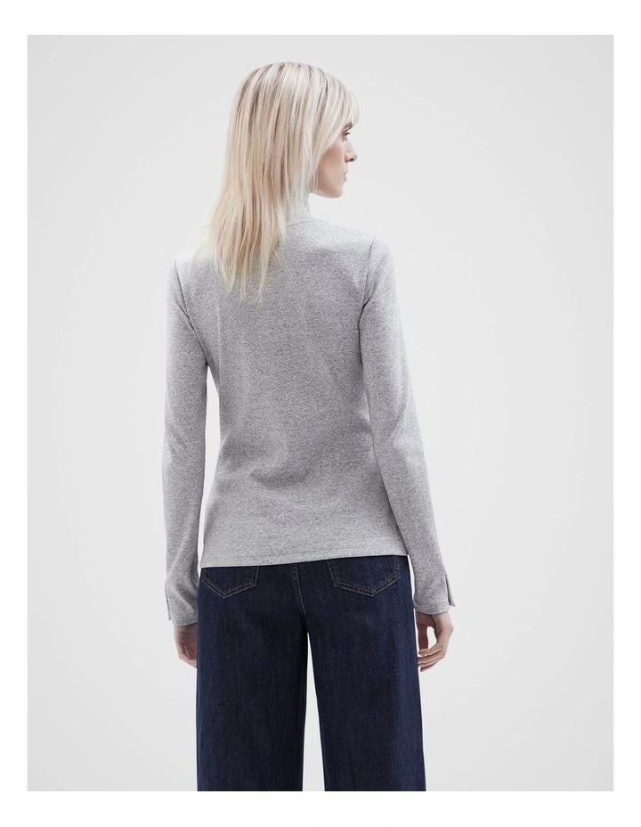 Ribbed Mock Neck Top in Grey Marle image 2
