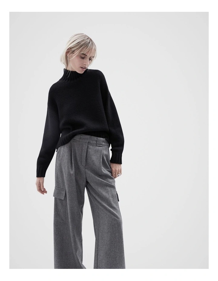 High Neck Knit Jumper in Black image 1