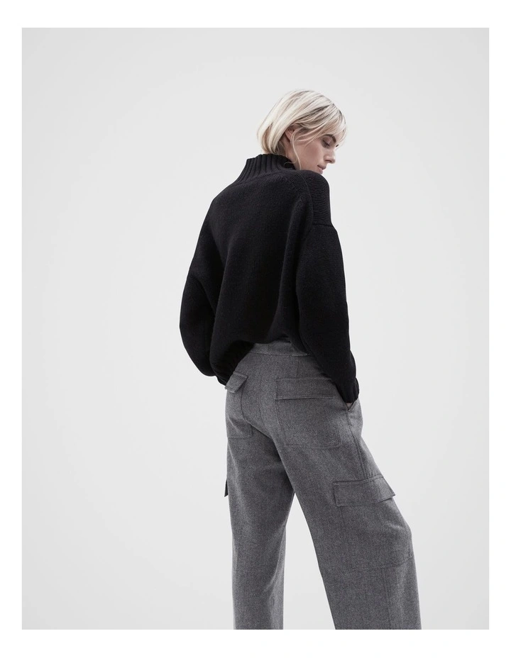 High Neck Knit Jumper in Black image 2