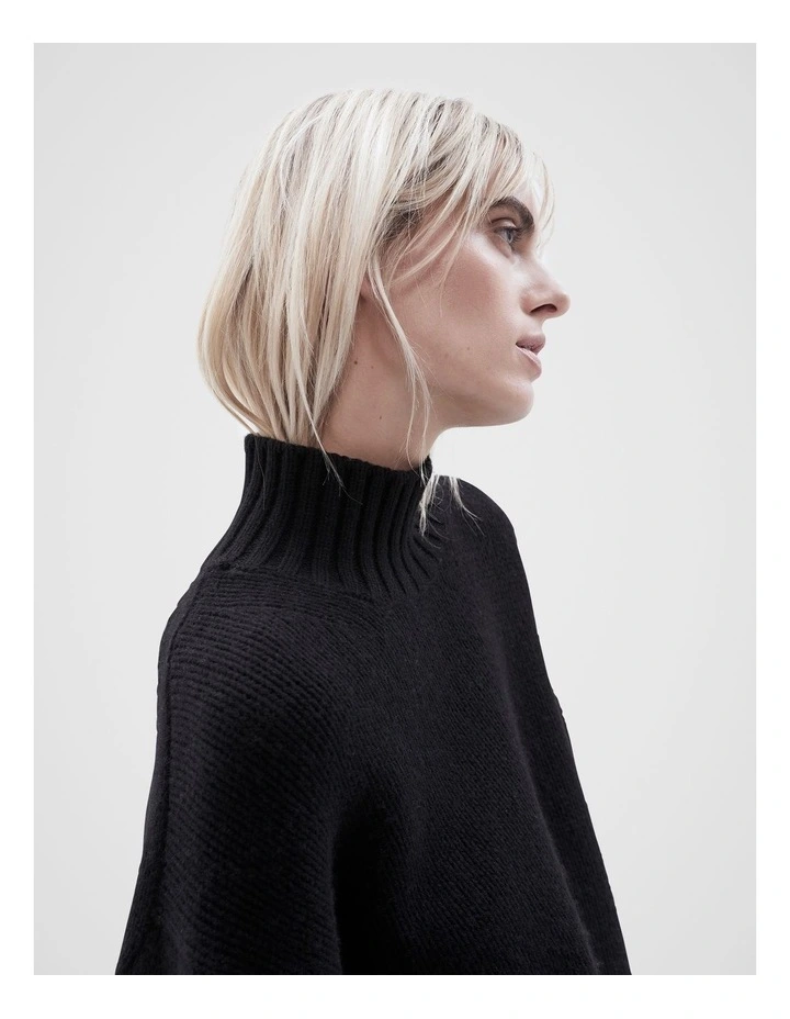 High Neck Knit Jumper in Black image 4