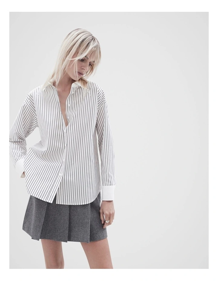 Contrast Stripe Collared Shirt in Black/White image 1