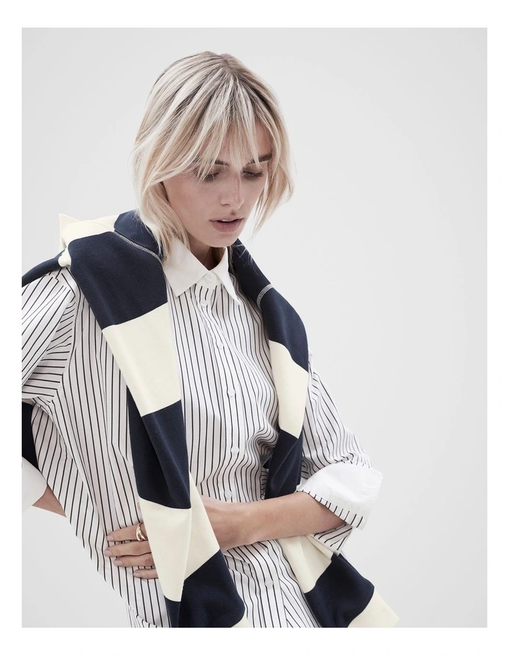 Contrast Stripe Collared Shirt in Black/White image 3