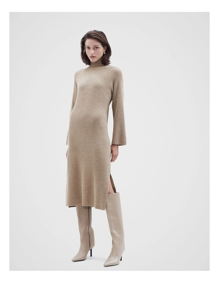 Knitted High Neck Dress in Bronze image 1