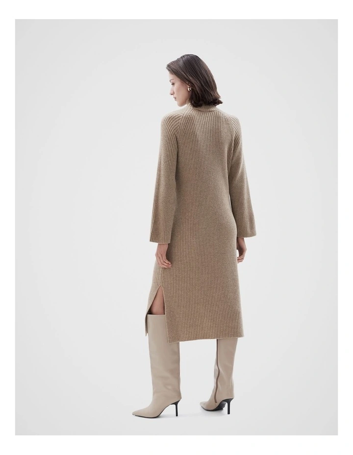 Knitted High Neck Dress in Bronze image 2