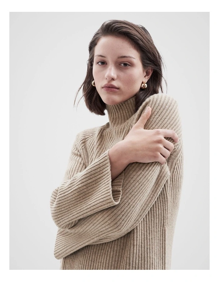 Knitted High Neck Dress in Bronze image 3
