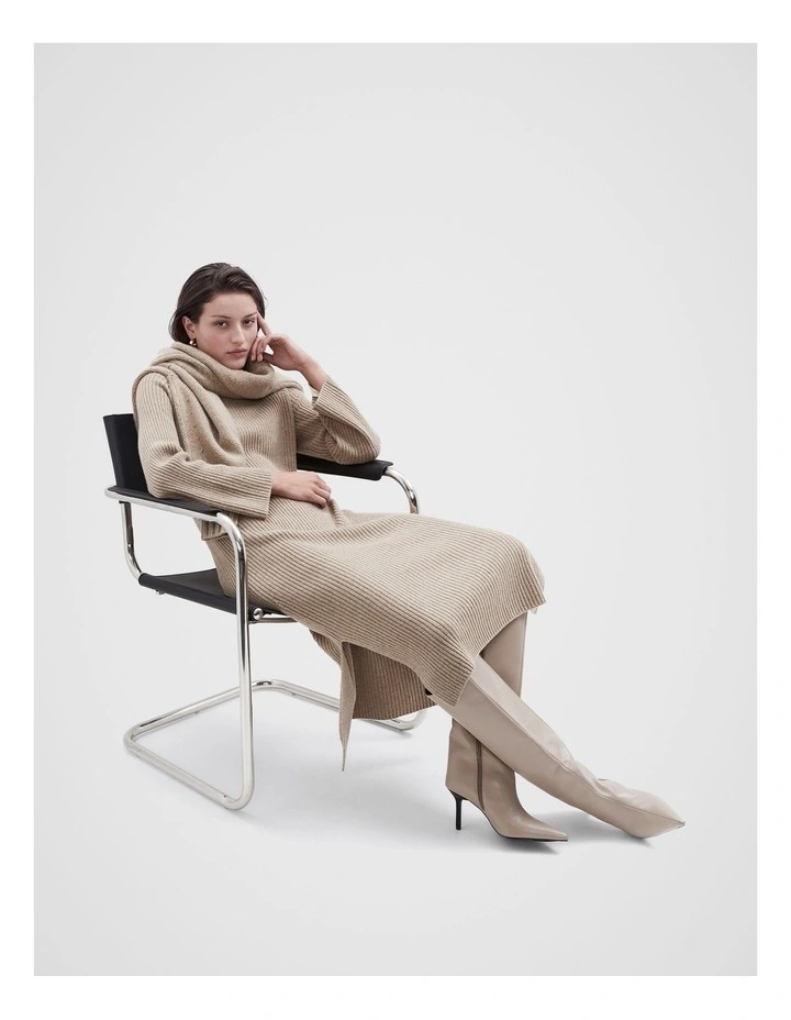 Knitted High Neck Dress in Bronze image 4