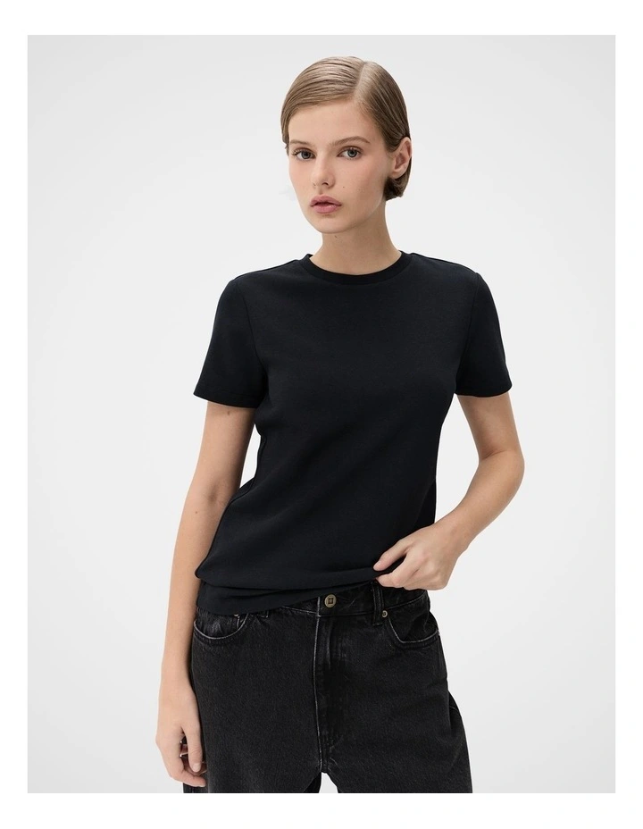 Aus Cotton Fitted Tee in Black image 1