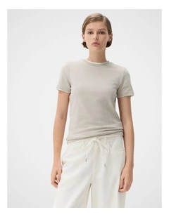 Aus Cotton Fitted Tee in Stone