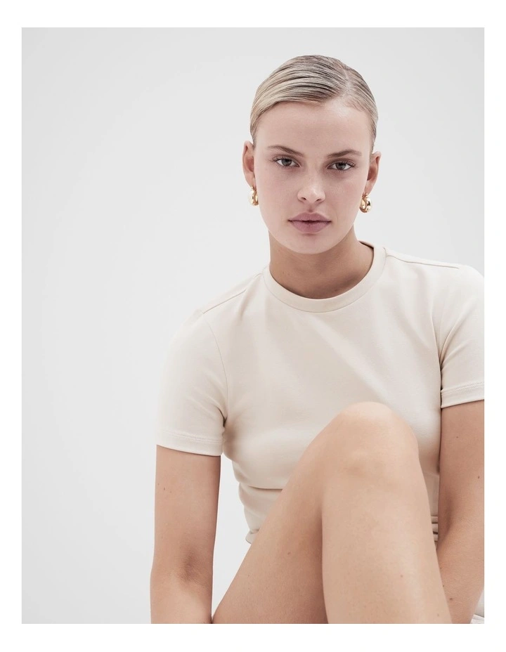 Aus Cotton Fitted Tee in Stone image 3