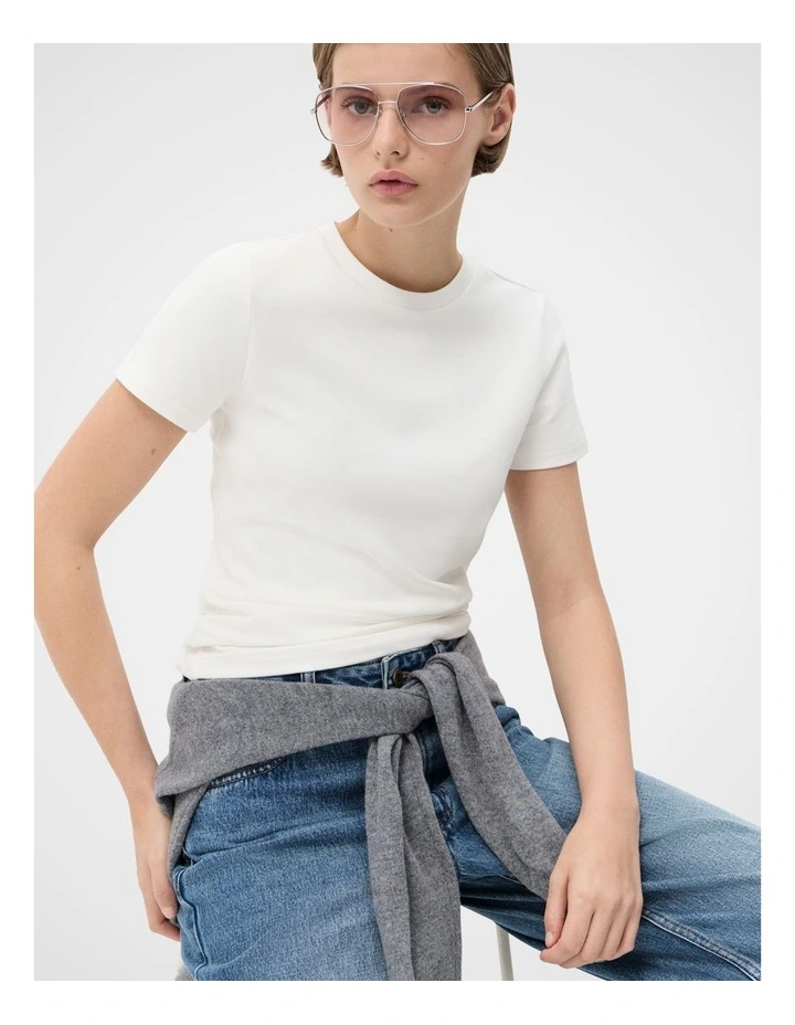 Aus Cotton Fitted Tee in White image 3